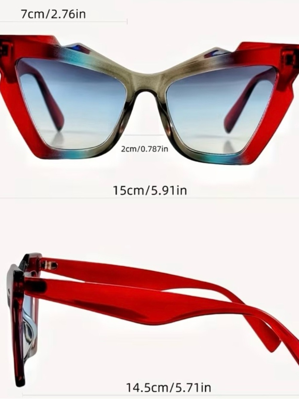 Red Cat-Eye Sunglasses | Edgy Y2K Style | Oversized Angular Frame - Picture 4 of 5